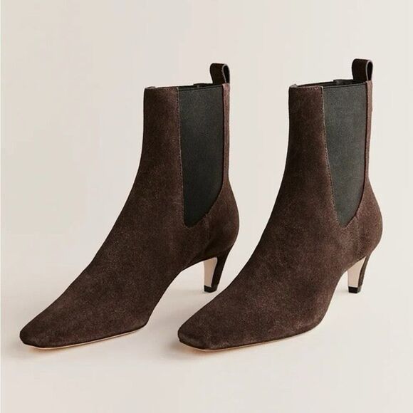 Reformation Roberta Brown Suede Ankle Boots Kitten Heel Size 6 Chelsea Style - Picture 1 of 12